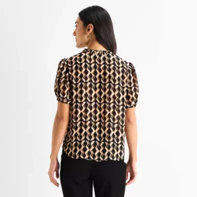 Worthington Womens V Neck Short Sleeve Blouse