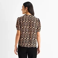 Worthington Womens V Neck Short Sleeve Blouse