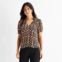 Worthington Womens V Neck Short Sleeve Blouse