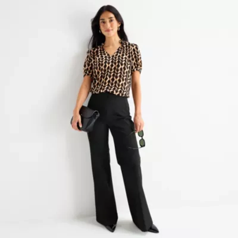 Worthington Womens V Neck Short Sleeve Blouse