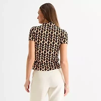 Worthington Womens Short Sleeve Mock Neck Top