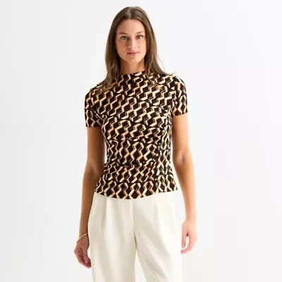 Worthington Womens Short Sleeve Mock Neck Top