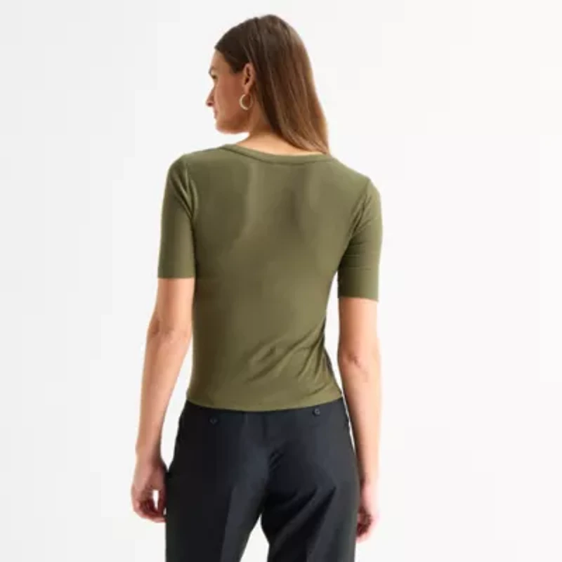 Worthington Womens Elbow Sleeve Regular Fit Henley Shirt