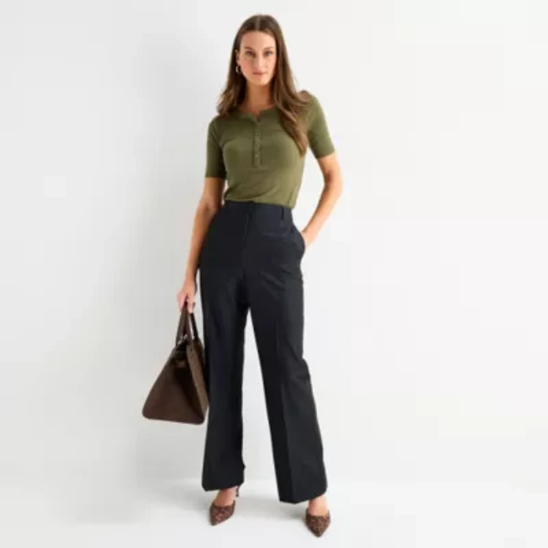 Worthington Womens Elbow Sleeve Regular Fit Henley Shirt