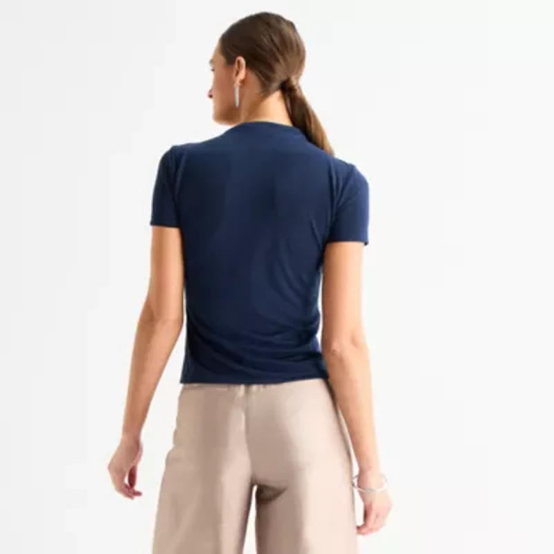 Worthington Womens Short Sleeve Mock Neck Top