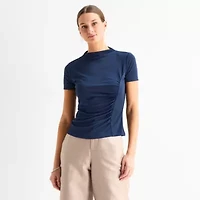 Worthington Womens Short Sleeve Mock Neck Top