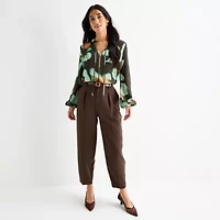 Worthington Womens Split Tie Neck Long Sleeve Blouse