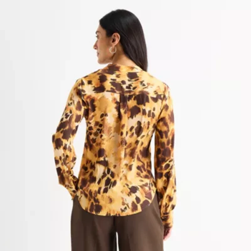 Worthington Womens Y Neck Long Sleeve Blouse