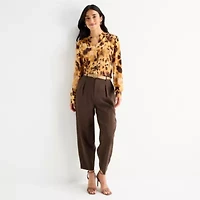 Worthington Womens Y Neck Long Sleeve Blouse