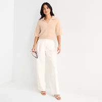 Worthington Womens Elbow Sleeve Polo Sweater