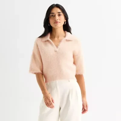 Worthington Womens Elbow Sleeve Polo Sweater