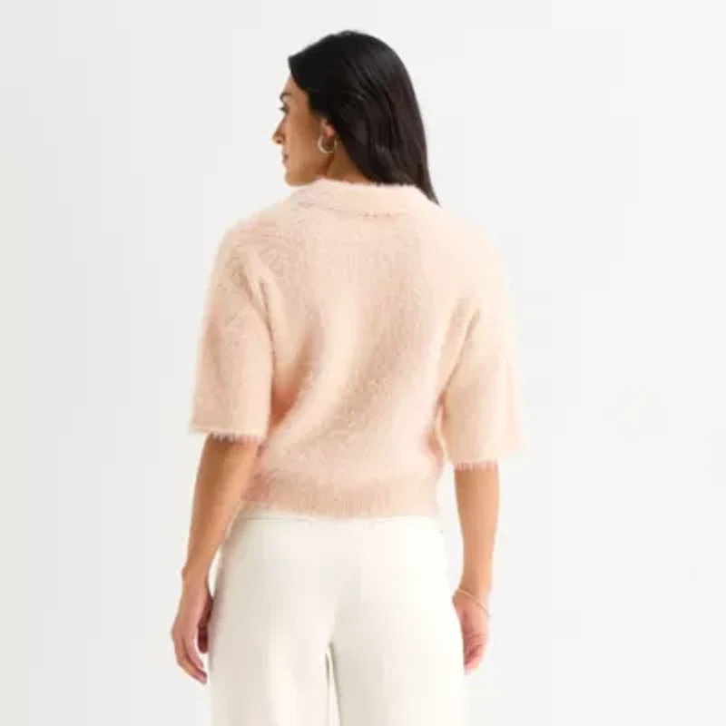 Worthington Womens Elbow Sleeve Polo Sweater