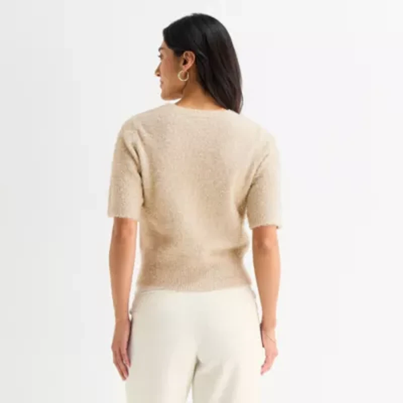 Worthington Womens Crew Neck Short Sleeve Pullover Sweater