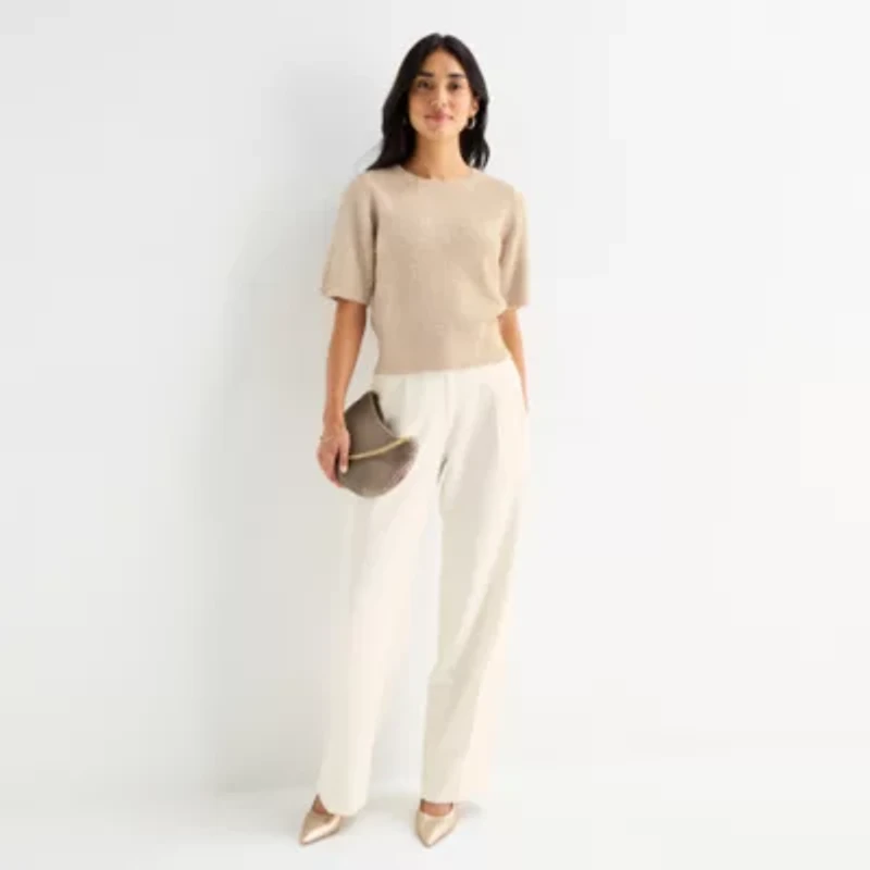 Worthington Womens Crew Neck Short Sleeve Pullover Sweater