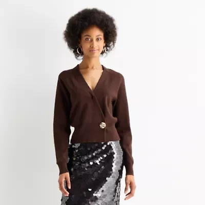 Worthington Womens V Neck Long Sleeve Button Cardigan