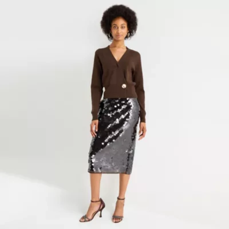 Worthington Womens V Neck Long Sleeve Button Cardigan