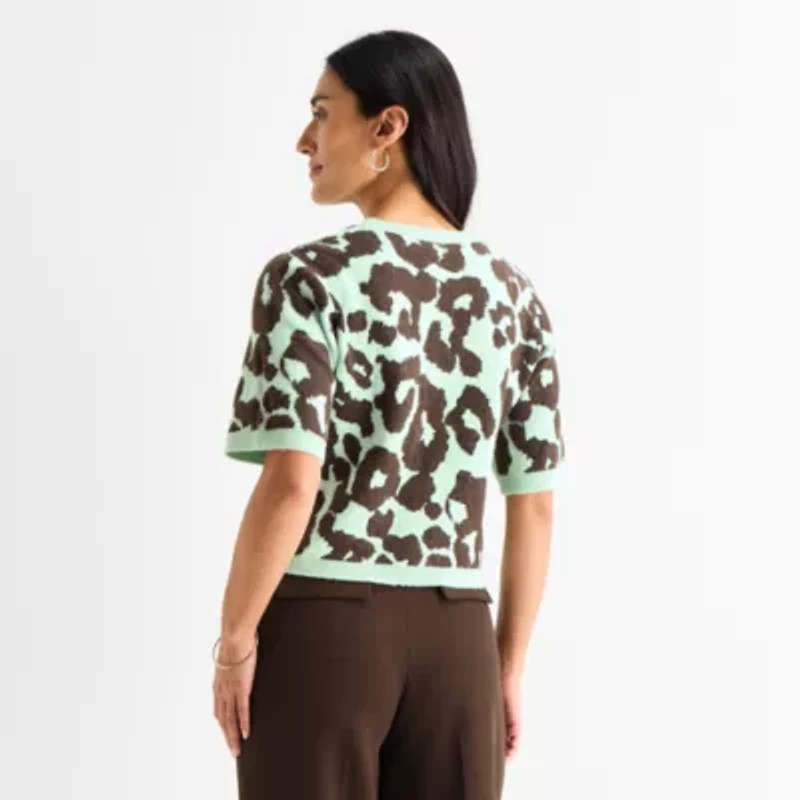 Worthington Womens Crew Neck Short Sleeve Pullover Sweater