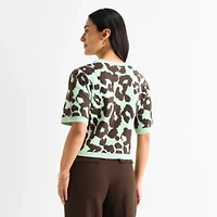 Worthington Womens Crew Neck Short Sleeve Pullover Sweater