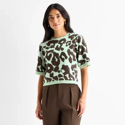 Worthington Womens Crew Neck Short Sleeve Pullover Sweater