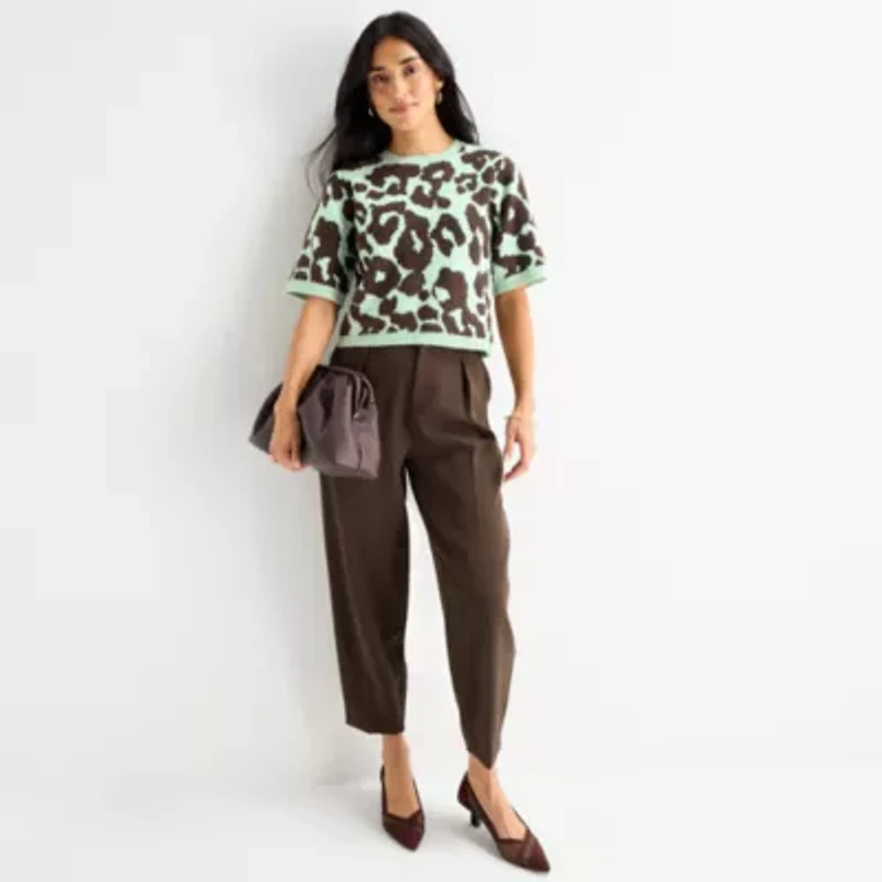 Worthington Womens Crew Neck Short Sleeve Pullover Sweater