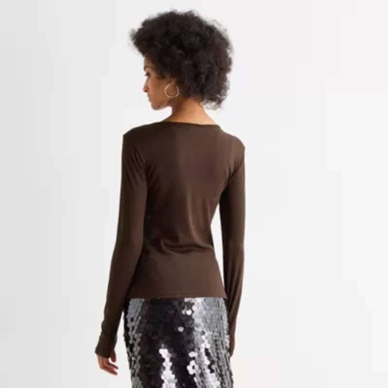 Worthington Womens Crew Neck Long Sleeve Blouse