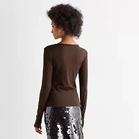 Worthington Womens Crew Neck Long Sleeve Blouse