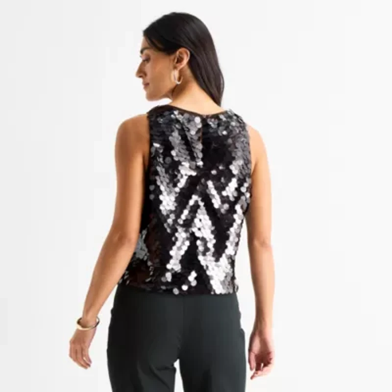 Worthington Womens Crew Neck Sleeveless Blouse