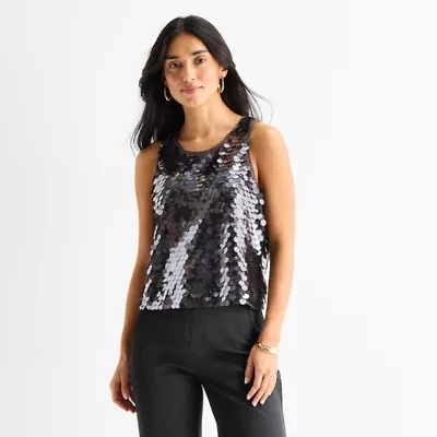 Worthington Womens Crew Neck Sleeveless Blouse