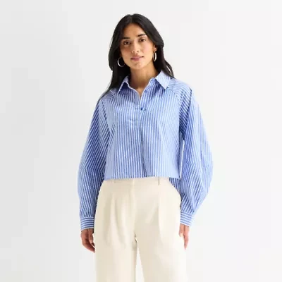 Worthington Womens Long Sleeve Crop Top