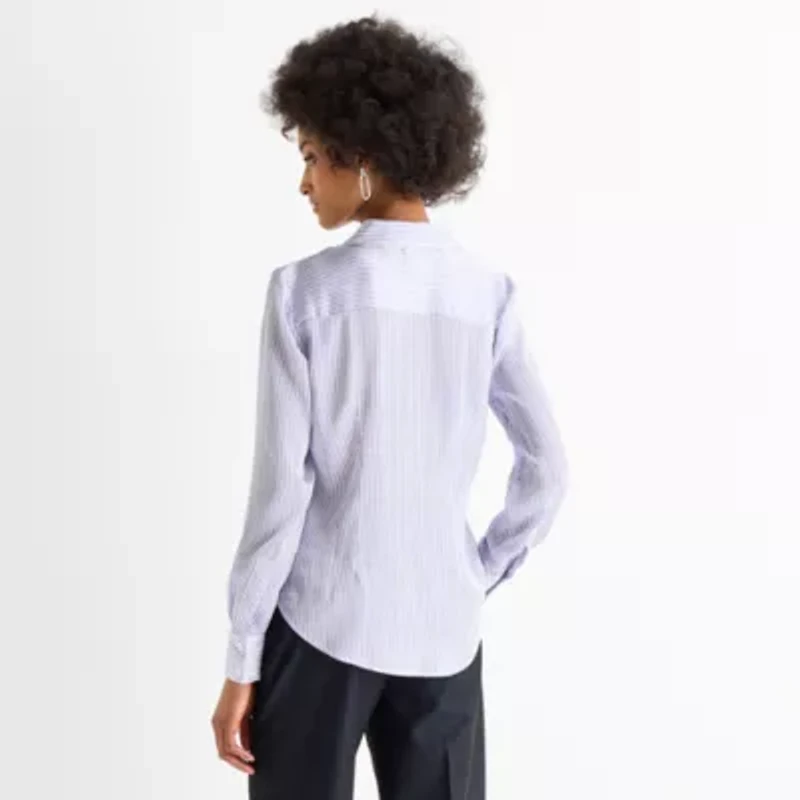 Worthington Womens Cuffed Long Sleeve Slim Fit Button-Down Shirt