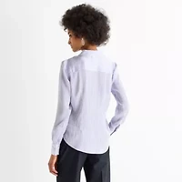 Worthington Womens Cuffed Long Sleeve Slim Fit Button-Down Shirt