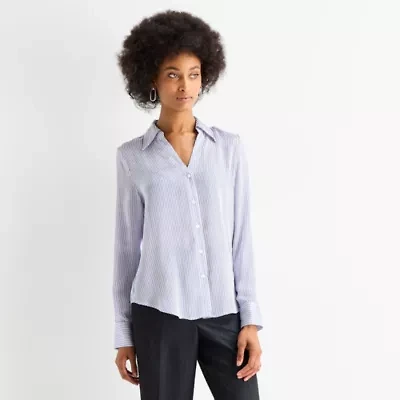 Worthington Womens Cuffed Long Sleeve Slim Fit Button-Down Shirt