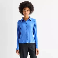Worthington Womens Fitted Long Sleeve Regular Fit Button-Down Shirt