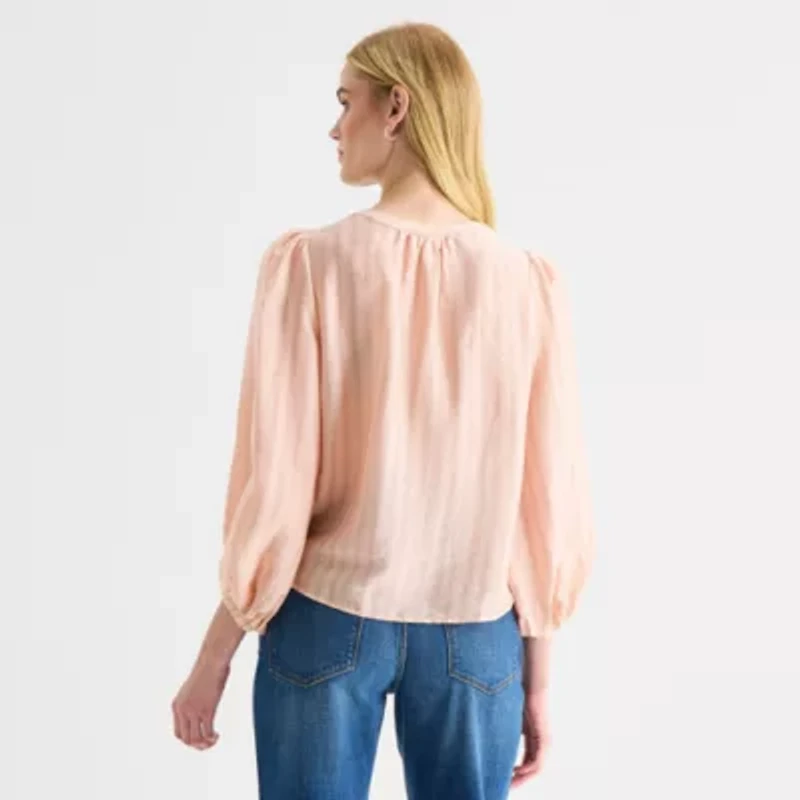 a.n.a Womens Y Neck 3/4 Sleeve Blouse