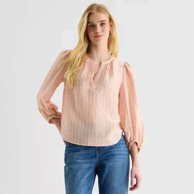 a.n.a Womens Y Neck 3/4 Sleeve Blouse