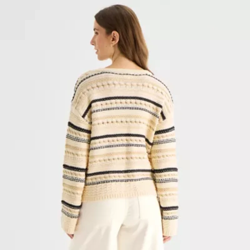 a.n.a Womens Split Tie Neck Long Sleeve Pullover Sweater