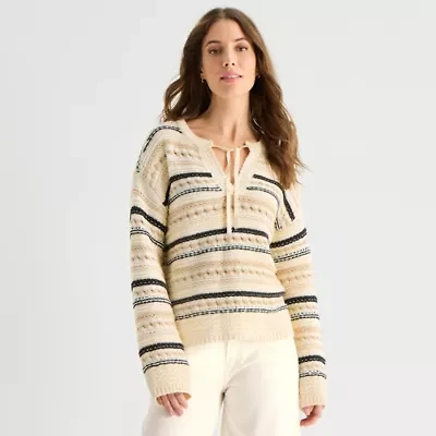 a.n.a Womens Split Tie Neck Long Sleeve Pullover Sweater