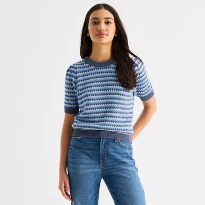 a.n.a Womens Crew Neck Short Sleeve Pullover Sweater