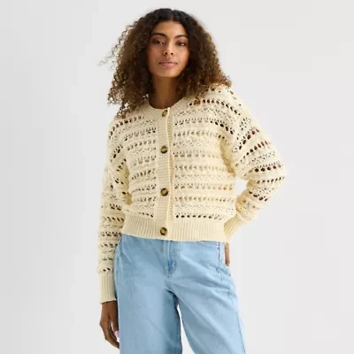 a.n.a Womens Crew Neck Long Sleeve Button Cardigan