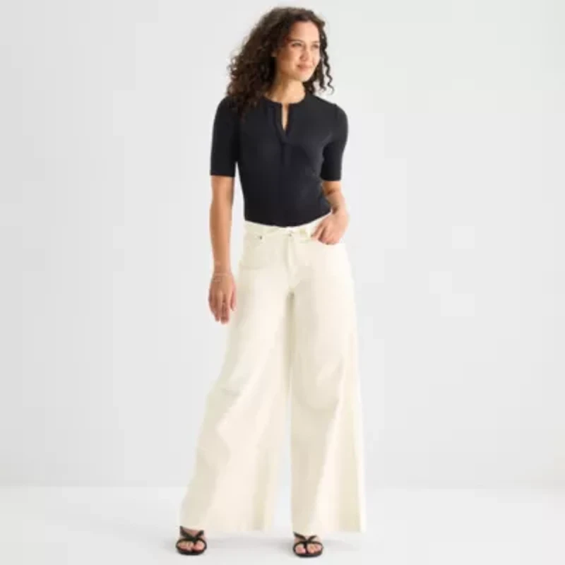 a.n.a Womens Mid Rise Wide Leg Jean