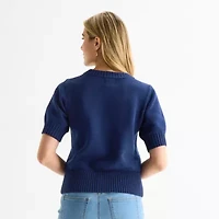 St. John's Bay Womens Crew Neck Short Sleeve Button Cardigan