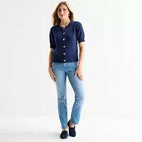 St. John's Bay Womens Crew Neck Short Sleeve Button Cardigan