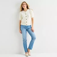 St. John's Bay Womens Crew Neck Short Sleeve Button Cardigan