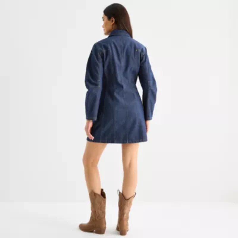 a.n.a Womens Long Sleeve Midi A-Line Dress