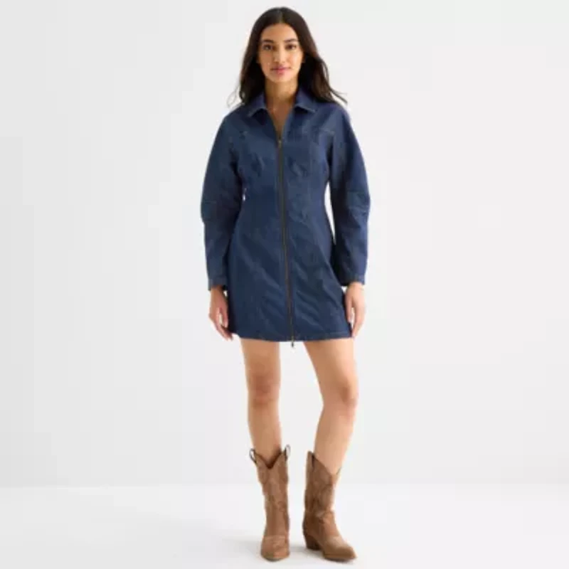 a.n.a Womens Long Sleeve Midi A-Line Dress