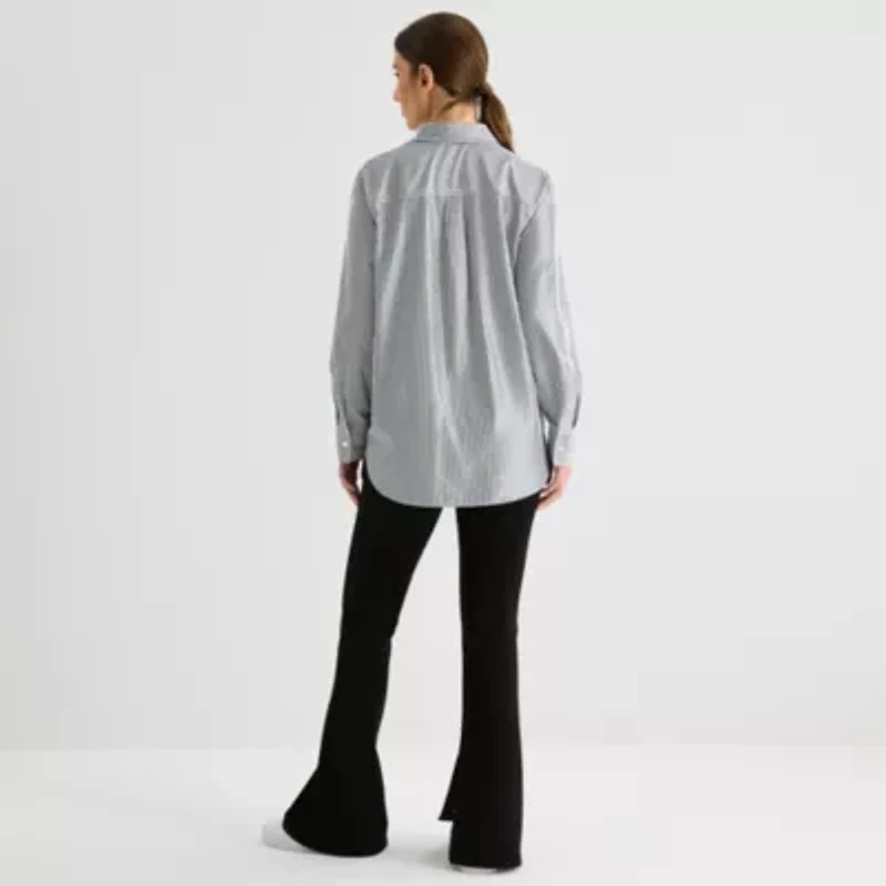 Stylus Womens Cuffed Long Sleeve Oversized Button-Down Shirt