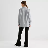 Stylus Womens Cuffed Long Sleeve Oversized Button-Down Shirt