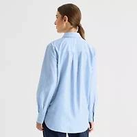Stylus Womens Cuffed Long Sleeve Oversized Button-Down Shirt