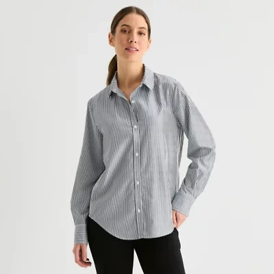 Stylus Womens Cuffed Long Sleeve Oversized Button-Down Shirt