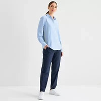 Stylus Womens Cuffed Long Sleeve Oversized Button-Down Shirt